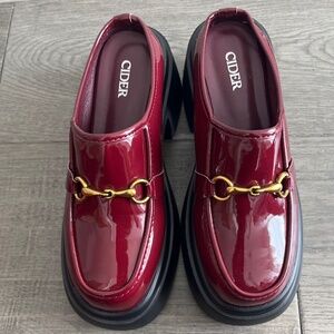 Burgundy Platform Loafer Mules Size 38